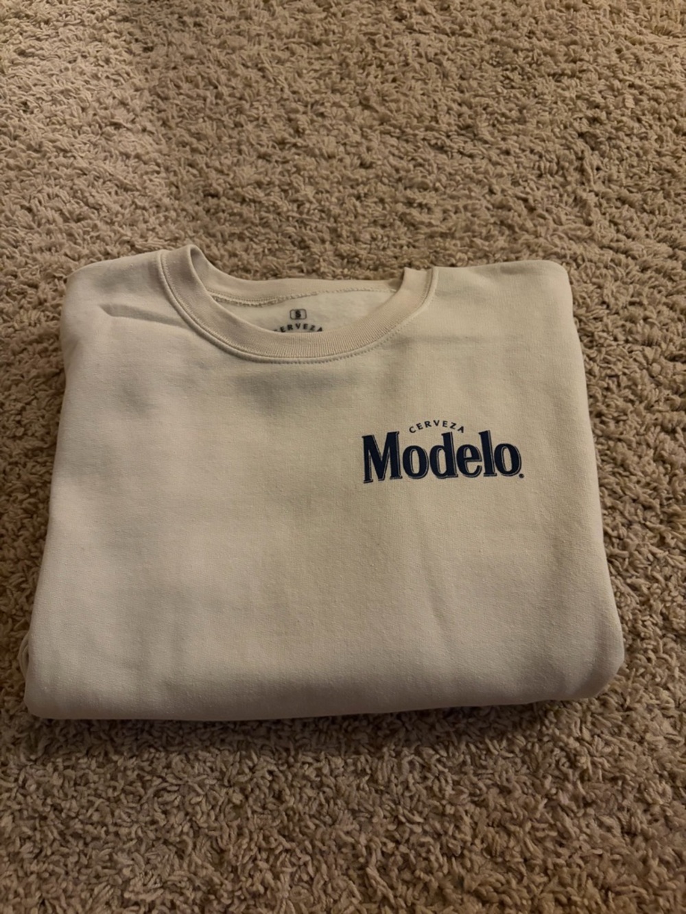 ModelCo Cream Crewneck with Navy Logo Print